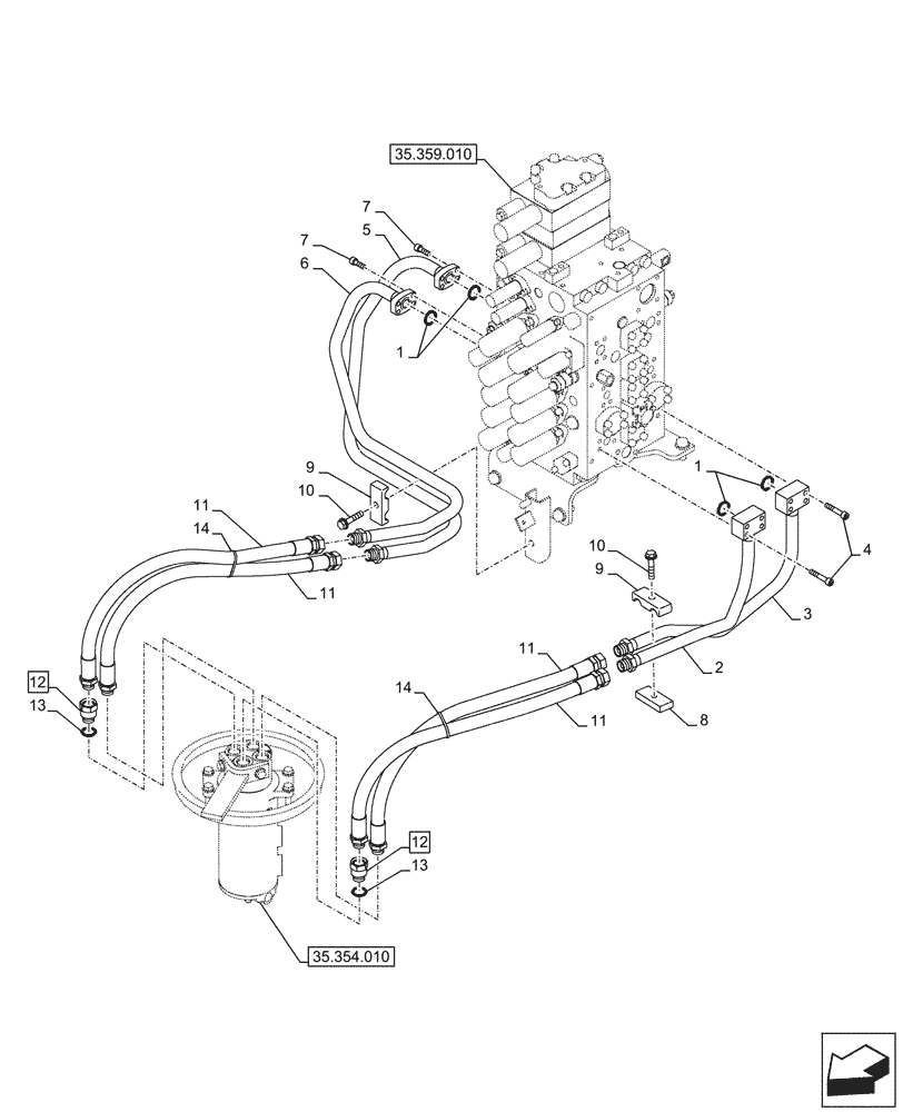 Схема запчастей Case CX290D LC SL - (35.354.020) - HYDRAULIC SWIVEL, LINE (35) - HYDRAULIC SYSTEMS