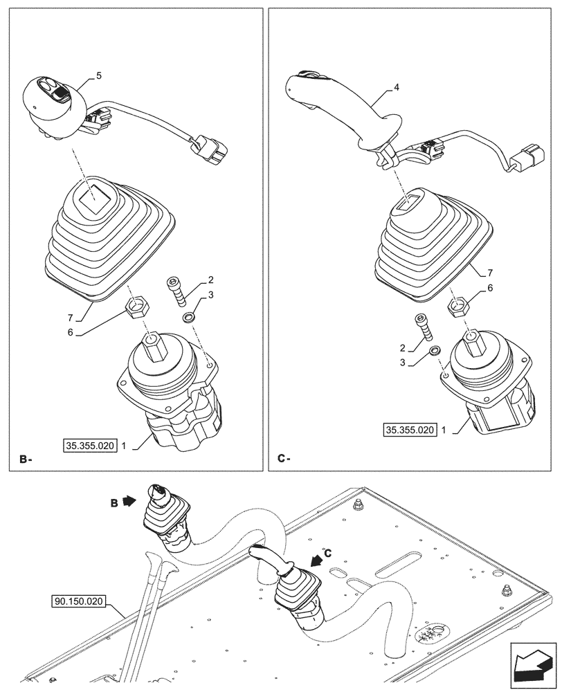 Схема запчастей Case CX290D LC MH - (35.355.010) - STD + VAR - 461872, 461863 - JOYSTICK (35) - HYDRAULIC SYSTEMS