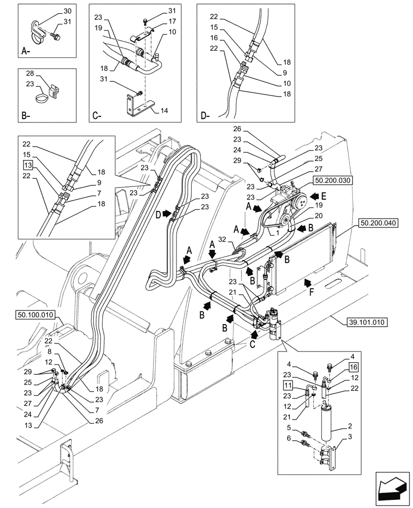 Схема запчастей Case CX290D LC SL - (50.200.020) - AIR CONDITIONING, LINES (50) - CAB CLIMATE CONTROL