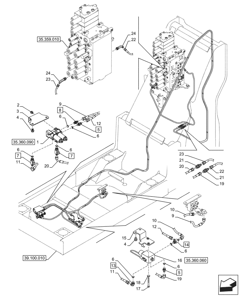 Схема запчастей Case CX290D LC MH - (35.360.080) - VAR - 461872 - HAMMER CIRCUIT, SHEARS, HIGH FLOW, W/ ELECTRICAL PROPORTIONAL CONTROL (35) - HYDRAULIC SYSTEMS