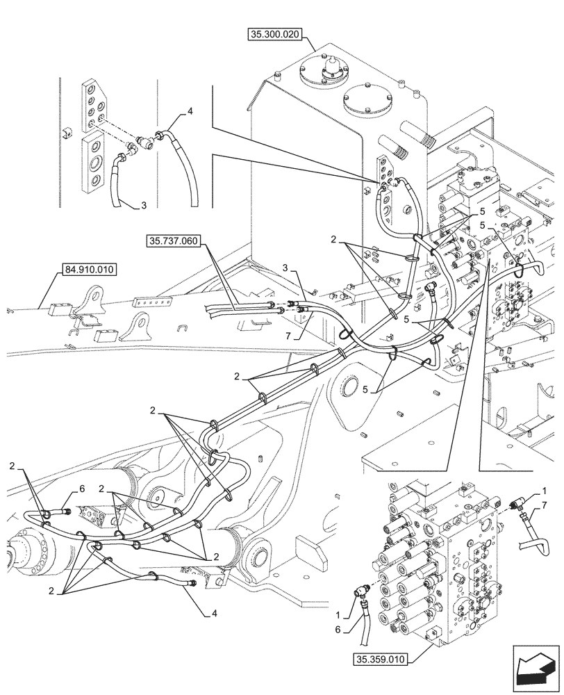 Схема запчастей Case CX290D LC SL - (35.736.020) - VAR - 481064 - BOOM, LIFT CYLINDER, SAFETY VALVE, LINES (35) - HYDRAULIC SYSTEMS