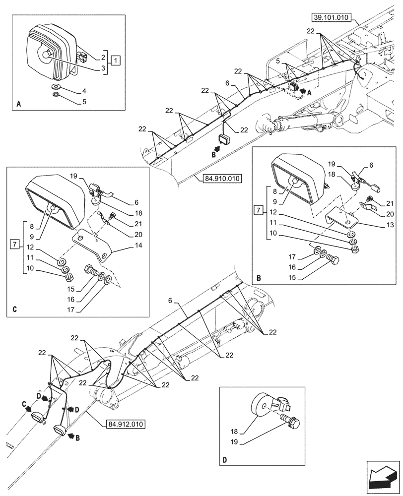 Схема запчастей Case CX290D LC SL - (55.404.050) - VAR - 488134 - WORKING LIGHT, FRONT LIGHT (55) - ELECTRICAL SYSTEMS