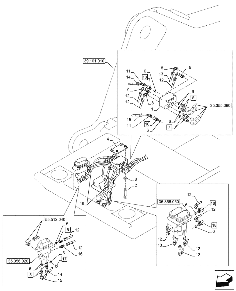 Схема запчастей Case CX290D LC SL - (35.356.030) - PEDAL, DRAIN LINE (35) - HYDRAULIC SYSTEMS