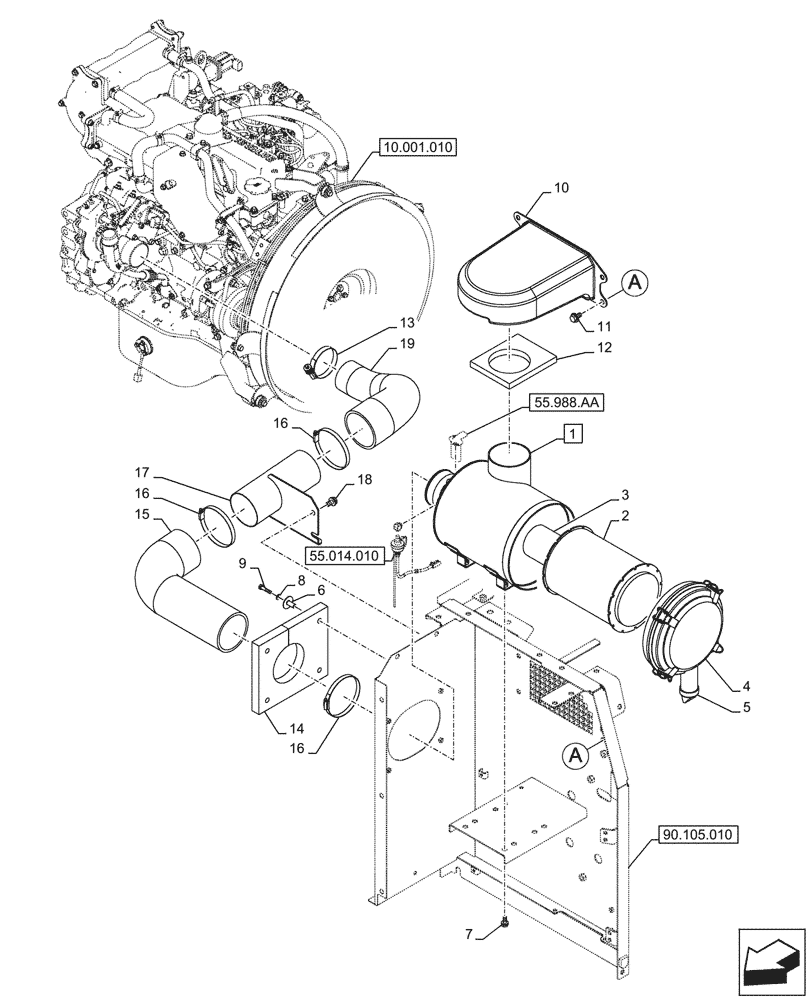 Схема запчастей Case CX290D LC MH - (10.202.020) - VAR - 488031 - AIR CLEANER, PRE-CLEANER CYCLONE TYPE (10) - ENGINE