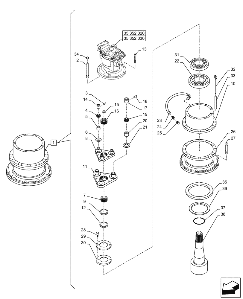 Схема запчастей Case CX290D LC SL - (35.352.040) - MOTO-REDUCTION GEAR, COMPONENTS (35) - HYDRAULIC SYSTEMS