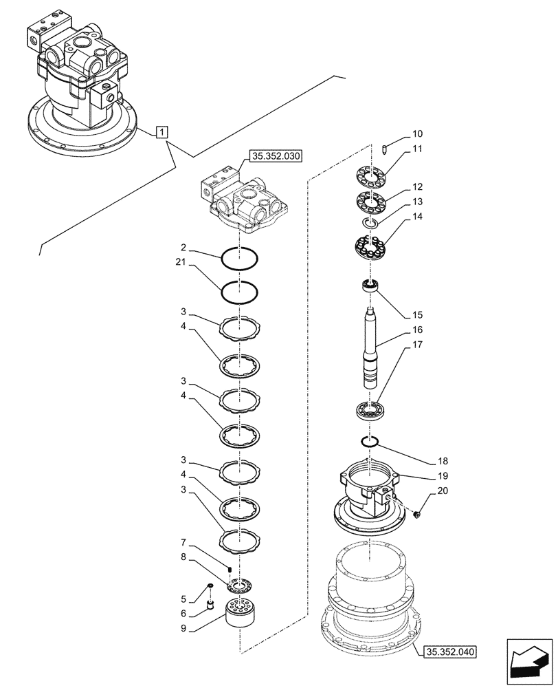 Схема запчастей Case CX290D LC SL - (35.352.020) - SWING REDUCTION UNIT, COMPONENTS (35) - HYDRAULIC SYSTEMS
