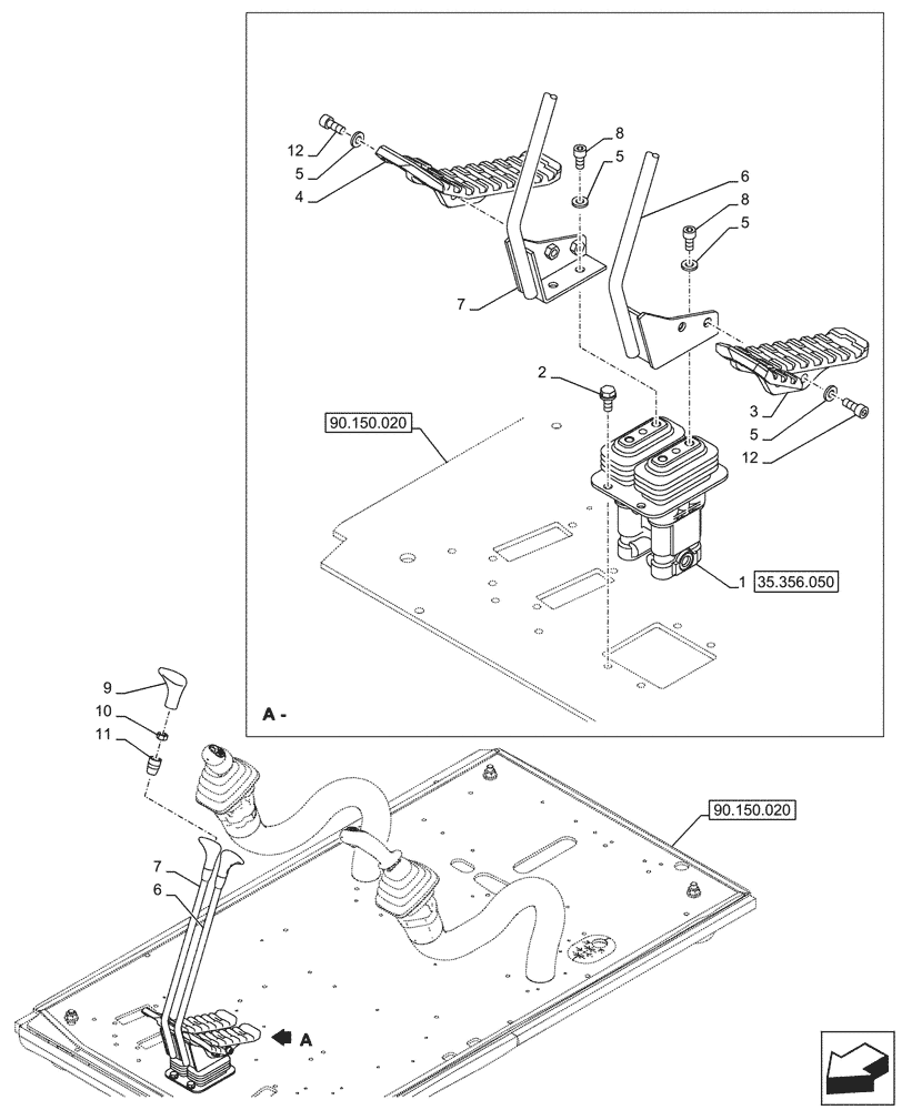 Схема запчастей Case CX290D LC SL - (35.356.040) - STD + VAR - 461872, 461863 - PEDAL, CONTROL (35) - HYDRAULIC SYSTEMS