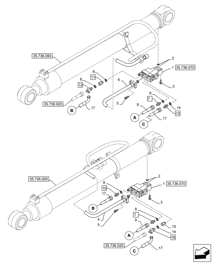 Схема запчастей Case CX290D LC MH - (35.736.040) - VAR - 481064 - BOOM, LIFT CYLINDER, SAFETY VALVE, LINES (35) - HYDRAULIC SYSTEMS