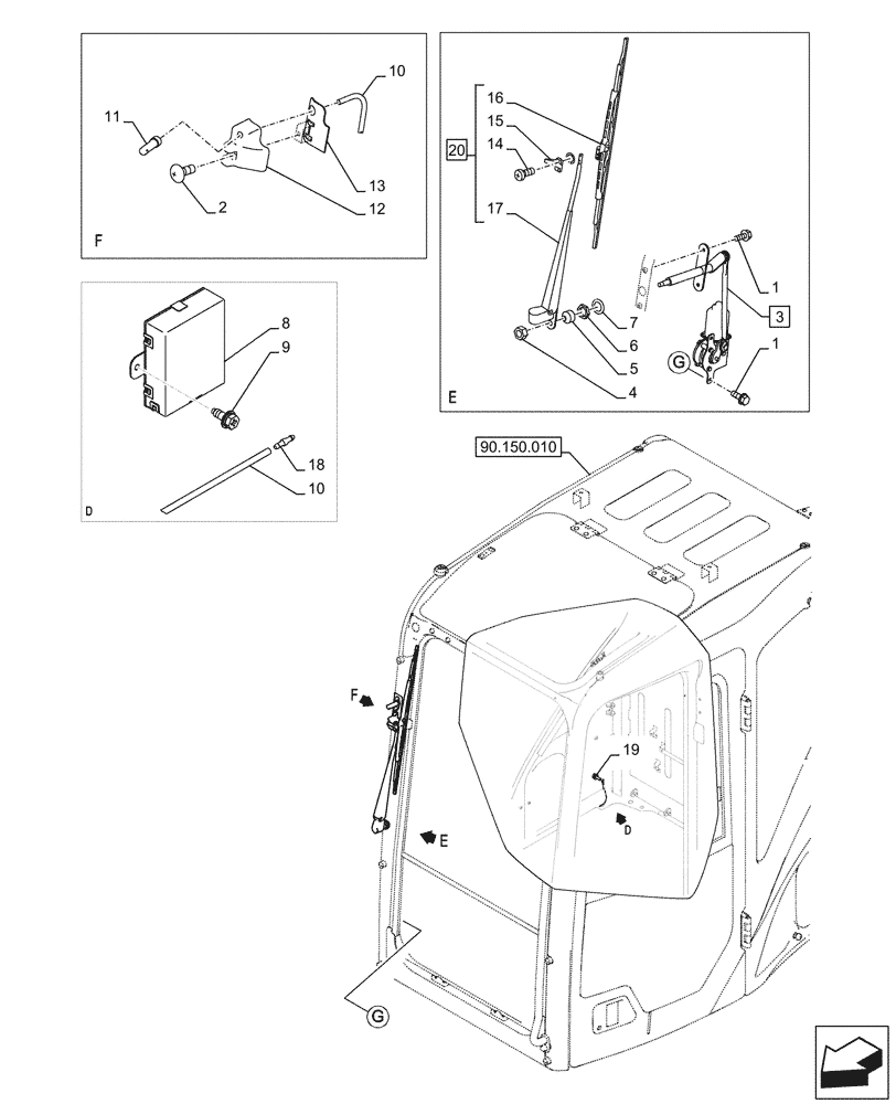 Схема запчастей Case CX290D LC SL - (55.518.010) - WINDSHIELD WIPER (55) - ELECTRICAL SYSTEMS