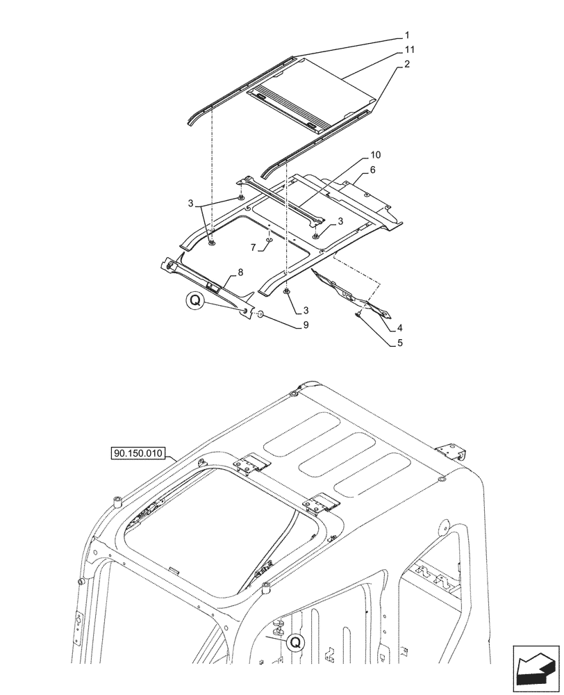 Схема запчастей Case CX290D LC MH - (90.151.020) - SUNSHADE (90) - PLATFORM, CAB, BODYWORK AND DECALS