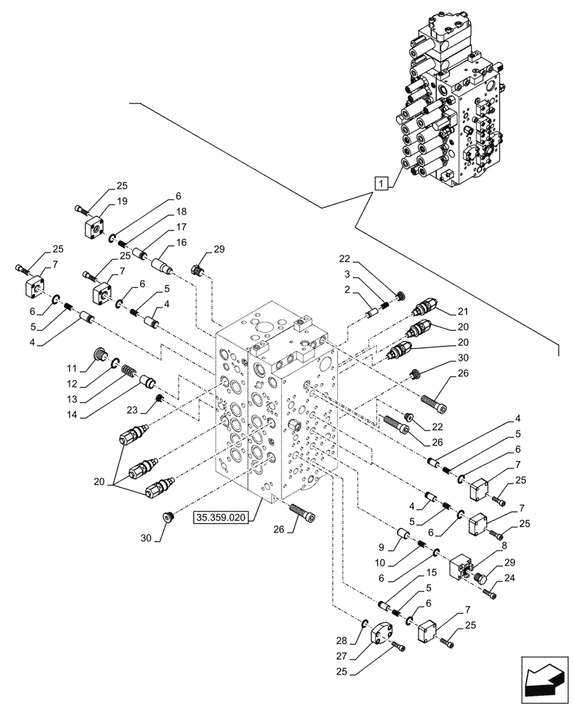 Схема запчастей Case CX290D LC SL - (35.359.050) - VAR - 461863 - CONTROL VALVE, CLAMSHELL BUCKET, ROTATION, W/ ELECTRICAL PROPORTIONAL CONTROL, COMPONENTS (35) - HYDRAULIC SYSTEMS