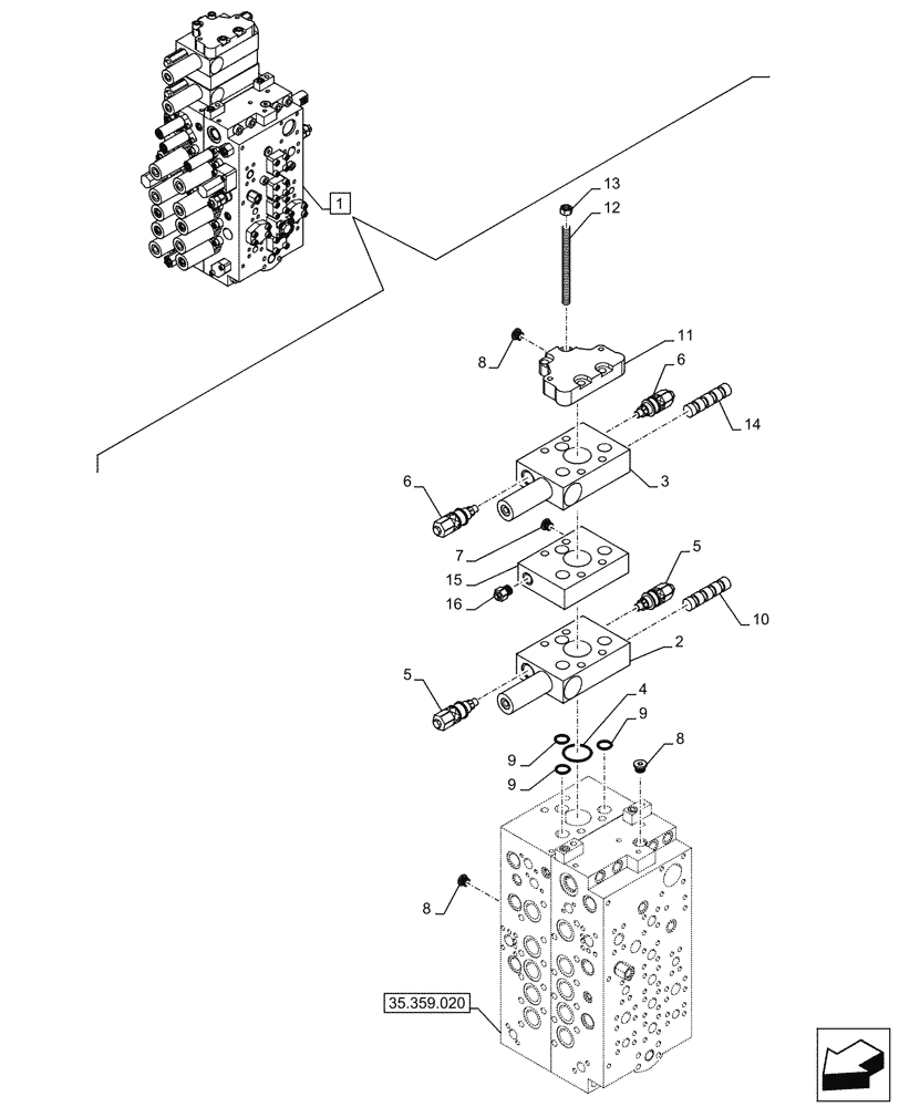 Схема запчастей Case CX290D LC SL - (35.359.060) - VAR - 461863 - CONTROL VALVE, CLAMSHELL BUCKET, ROTATION, W/ ELECTRICAL PROPORTIONAL CONTROL, COMPONENTS (35) - HYDRAULIC SYSTEMS