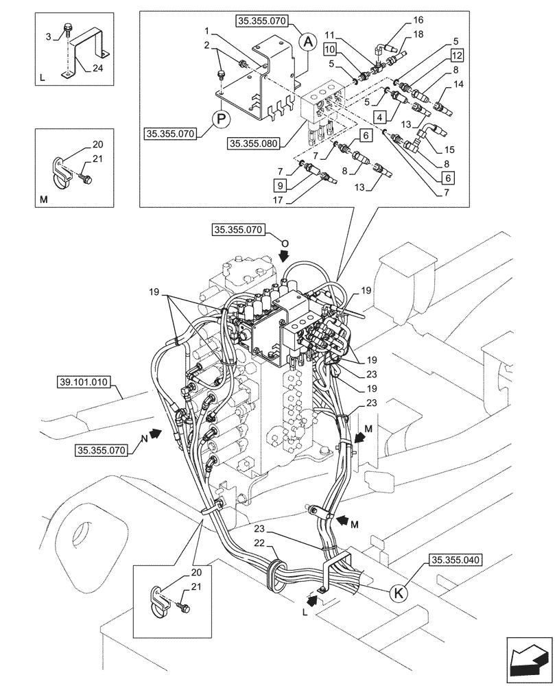 Схема запчастей Case CX290D LC SL - (35.355.050) - JOYSTICK, HYDRAULIC LINE, CONTROL VALVE (35) - HYDRAULIC SYSTEMS