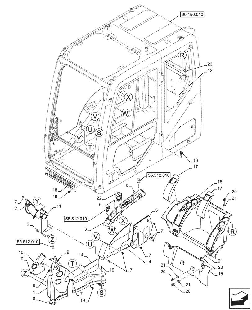 Схема запчастей Case CX290D LC MH - (90.160.050) - CAB, PANEL (90) - PLATFORM, CAB, BODYWORK AND DECALS