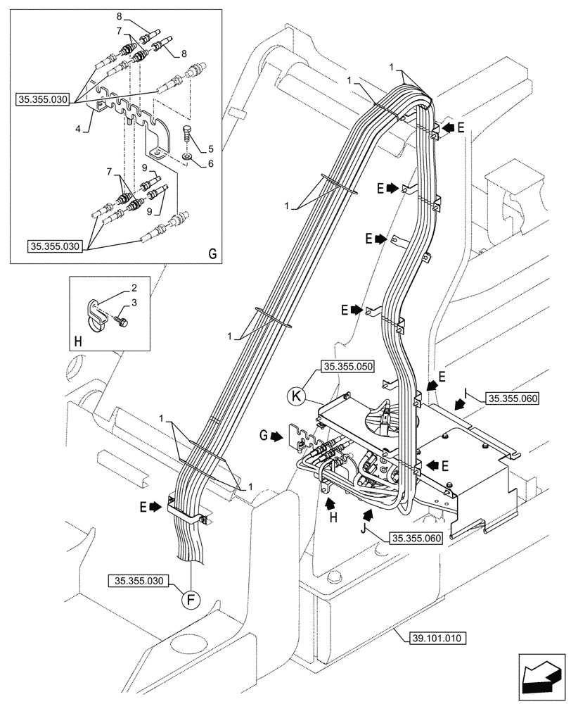 Схема запчастей Case CX290D LC SL - (35.355.040) - JOYSTICK, HYDRAULIC LINE, CONTROL VALVE (35) - HYDRAULIC SYSTEMS