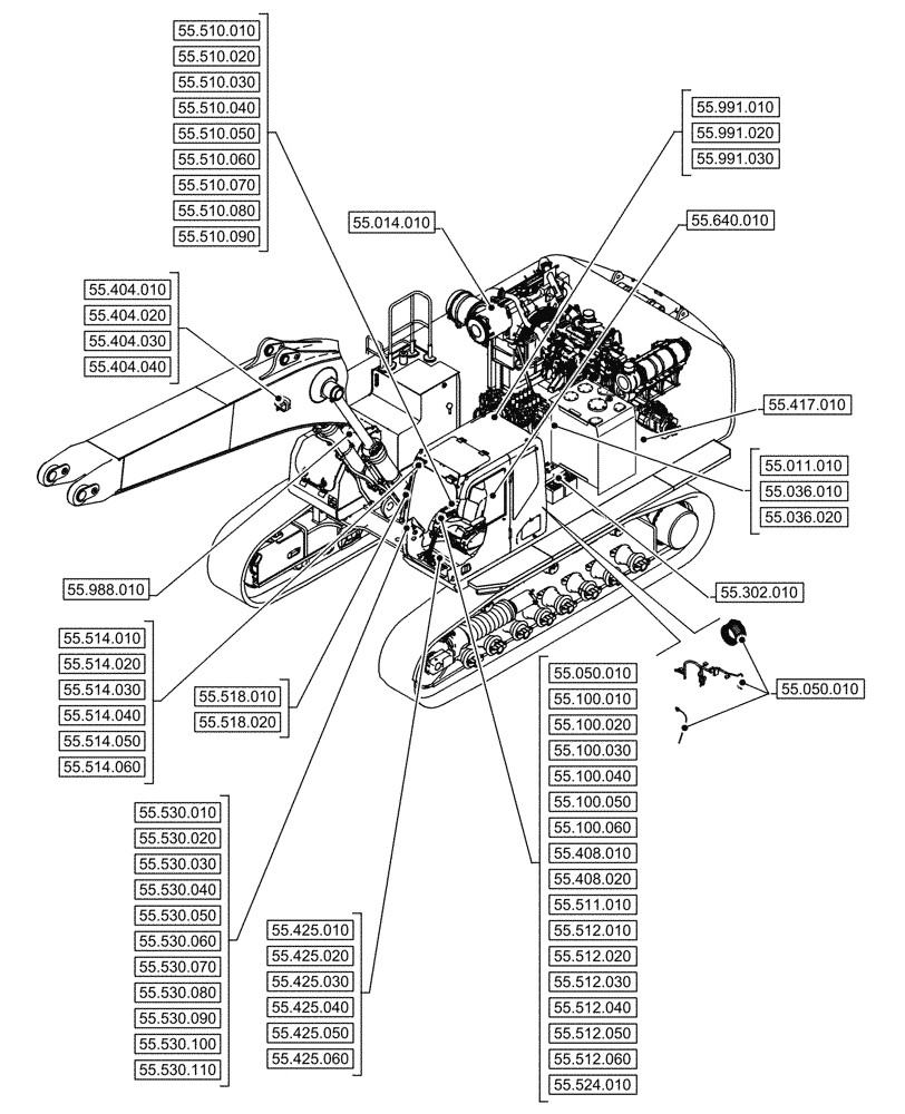 Схема запчастей Case CX750D RTC - (55.000.000) - SECTION INDEX - ELECTRICAL SYSTEMS (55) - ELECTRICAL SYSTEMS