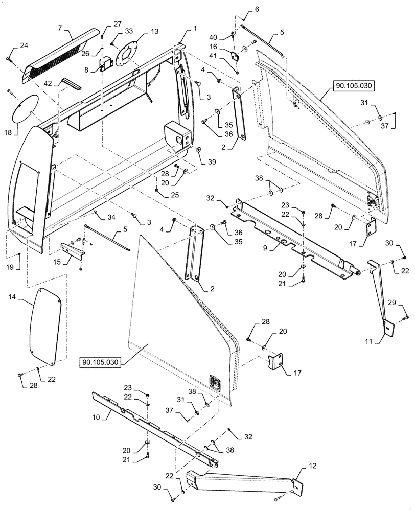 Схема запчастей Case 750M WT - (90.105.020) - REAR COVER (90) - PLATFORM, CAB, BODYWORK AND DECALS