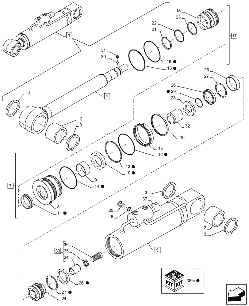 Схема запчастей Case CX290D LC MH - (35.946.040) - ELEVATOR, FRAME, HYDRAULIC CYLINDER, COMPONENTS (35) - HYDRAULIC SYSTEMS