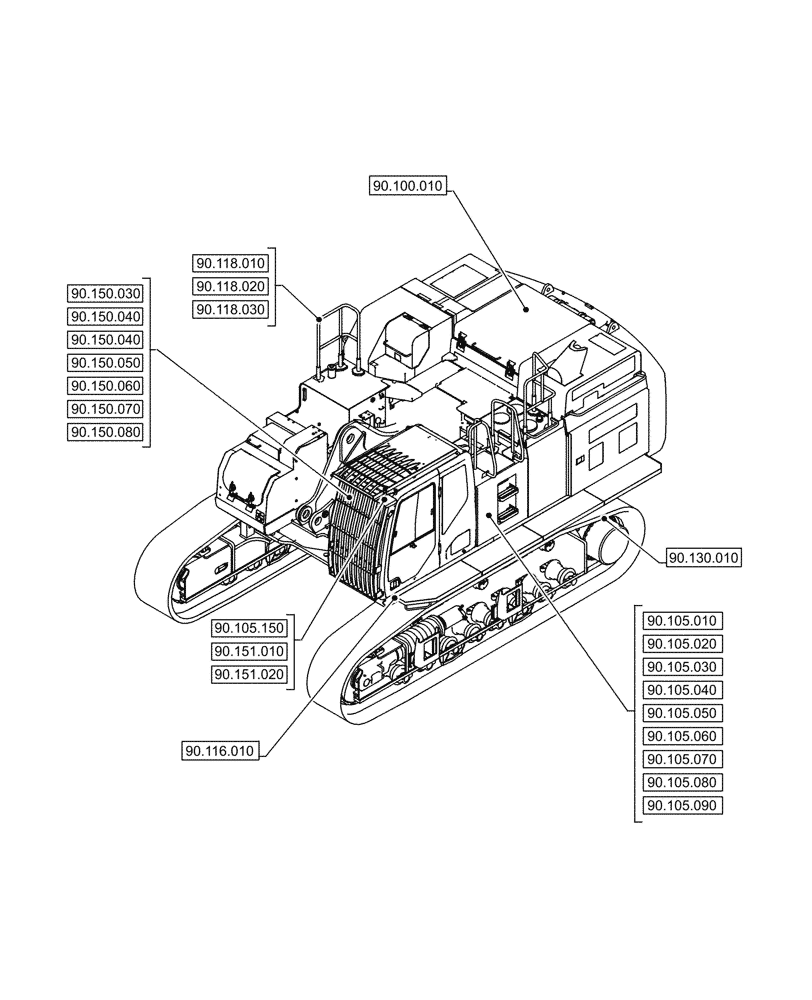 Схема запчастей Case CX750D RTC ME - (90.000.000[01]) - SECTION INDEX - PLATFORM, CAB, BODYWORK & DECALS (90) - PLATFORM, CAB, BODYWORK AND DECALS
