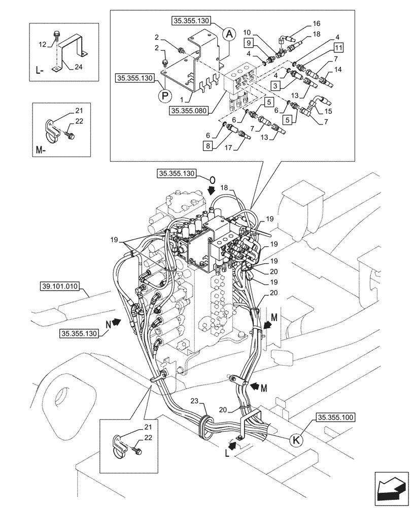 Схема запчастей Case CX290D LC SL - (35.355.110) - VAR - 461558 - JOYSTICK, HYDRAULIC LINE, CONTROL VALVE, CONTROL PATTERN SELECTION (35) - HYDRAULIC SYSTEMS
