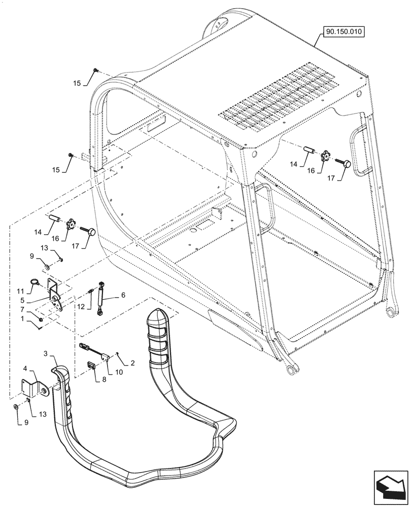 Схема запчастей Case TR340 - (90.114.010) - LAP BAR & COMPONENTS (90) - PLATFORM, CAB, BODYWORK AND DECALS