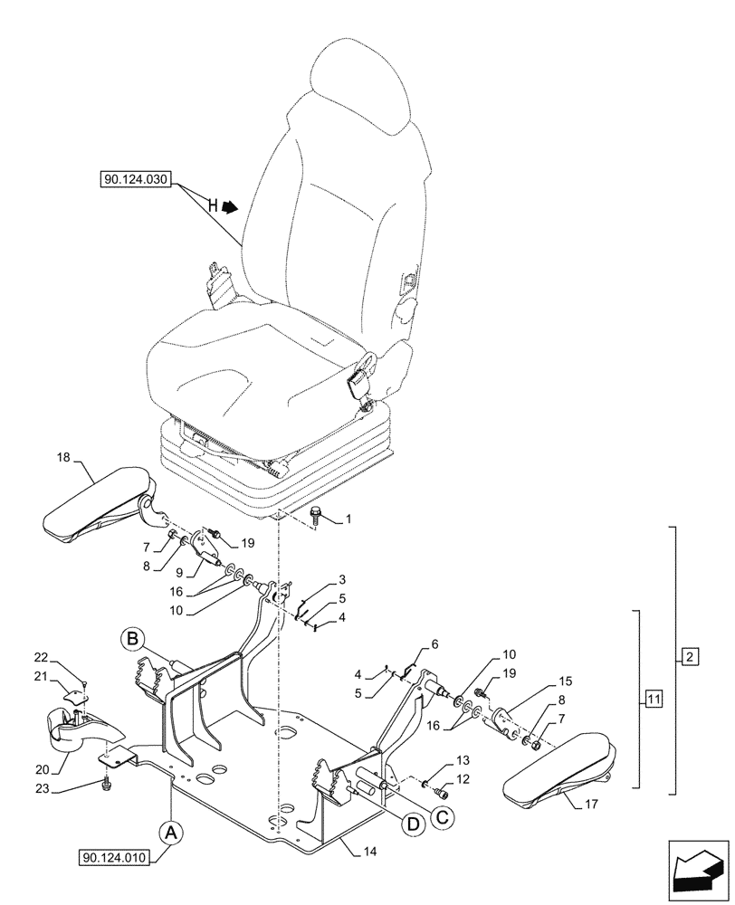 Схема запчастей Case CX290D LC MH - (90.124.020) - VAR - 488035, 781277 - SEAT, AIR SUSPENSION, BASE PLATE, ARMREST (90) - PLATFORM, CAB, BODYWORK AND DECALS