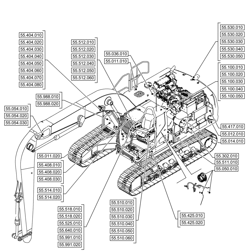Схема запчастей Case CX290D LC MH - (00.000.55) - PICTORIAL INDEX - ELECTRICAL SYSTEMS (00) - GENERAL & PICTORIAL INDEX