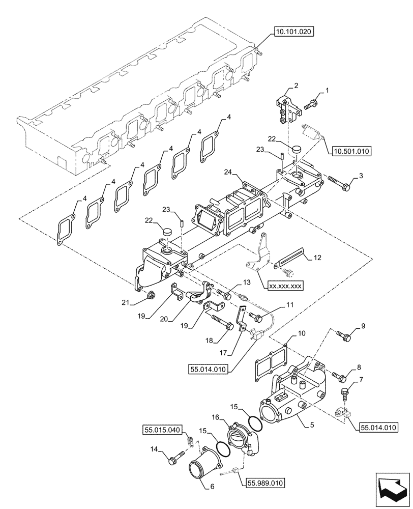 Схема запчастей Case AQ-6WG1XASS11 - (10.254.010) - INLET MANIFOLD (10) - ENGINE