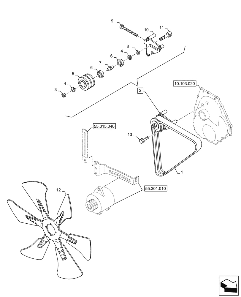 Схема запчастей Case AQ-6WG1XASS11 - (10.414.010) - ENGINE, FAN (10) - ENGINE