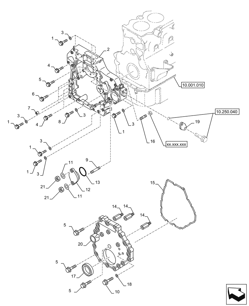 Схема запчастей Case AQ-6WG1XASS11 - (10.103.020) - ENGINE, BLOCK, COVER (10) - ENGINE