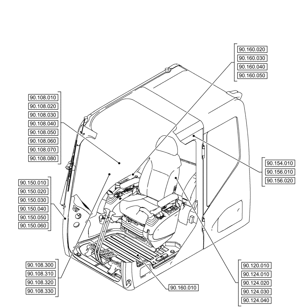 Схема запчастей Case CX290D LC MH - (00.000.90[02]) - PICTORIAL INDEX - PLATFORM, CAB, BODYWORK AND DECALS (00) - GENERAL & PICTORIAL INDEX