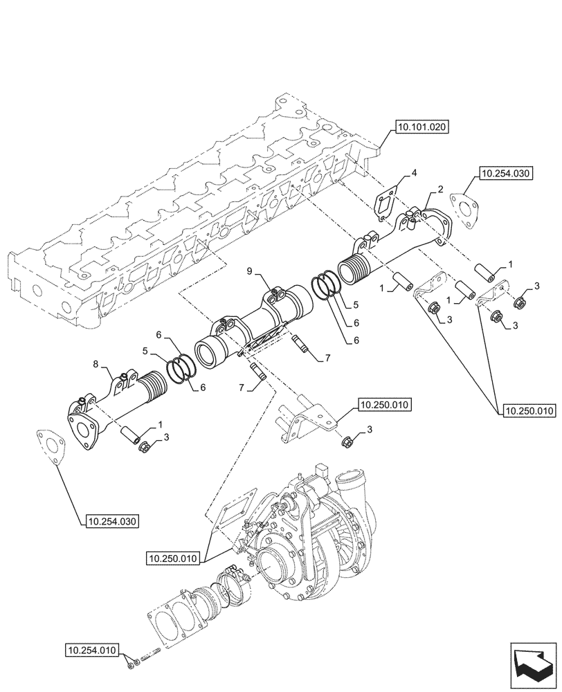 Схема запчастей Case AQ-6WG1XASS11 - (10.254.030) - EXHAUST MANIFOLD (10) - ENGINE