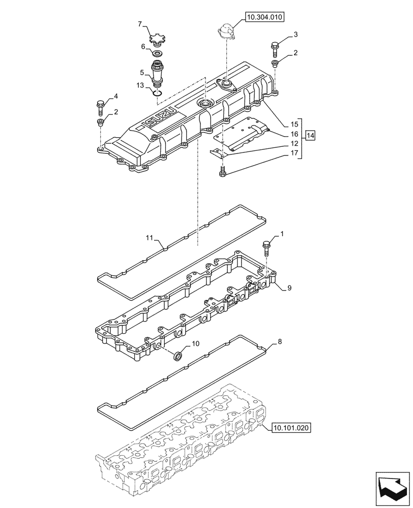 Схема запчастей Case AQ-6WG1XASS11 - (10.101.050) - VALVE COVER (10) - ENGINE