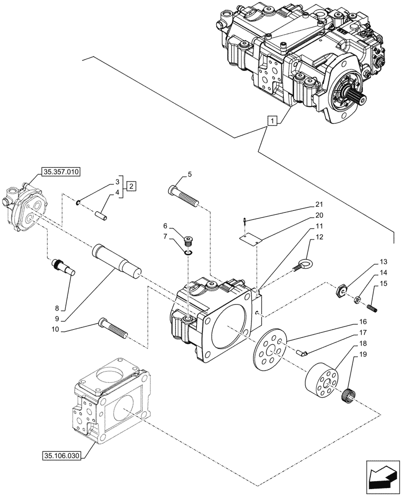 Схема запчастей Case CX145D SR LC - (35.106.020) - VARIABLE DELIVERY HYDRAULIC PUMP, COMPONENTS (35) - HYDRAULIC SYSTEMS
