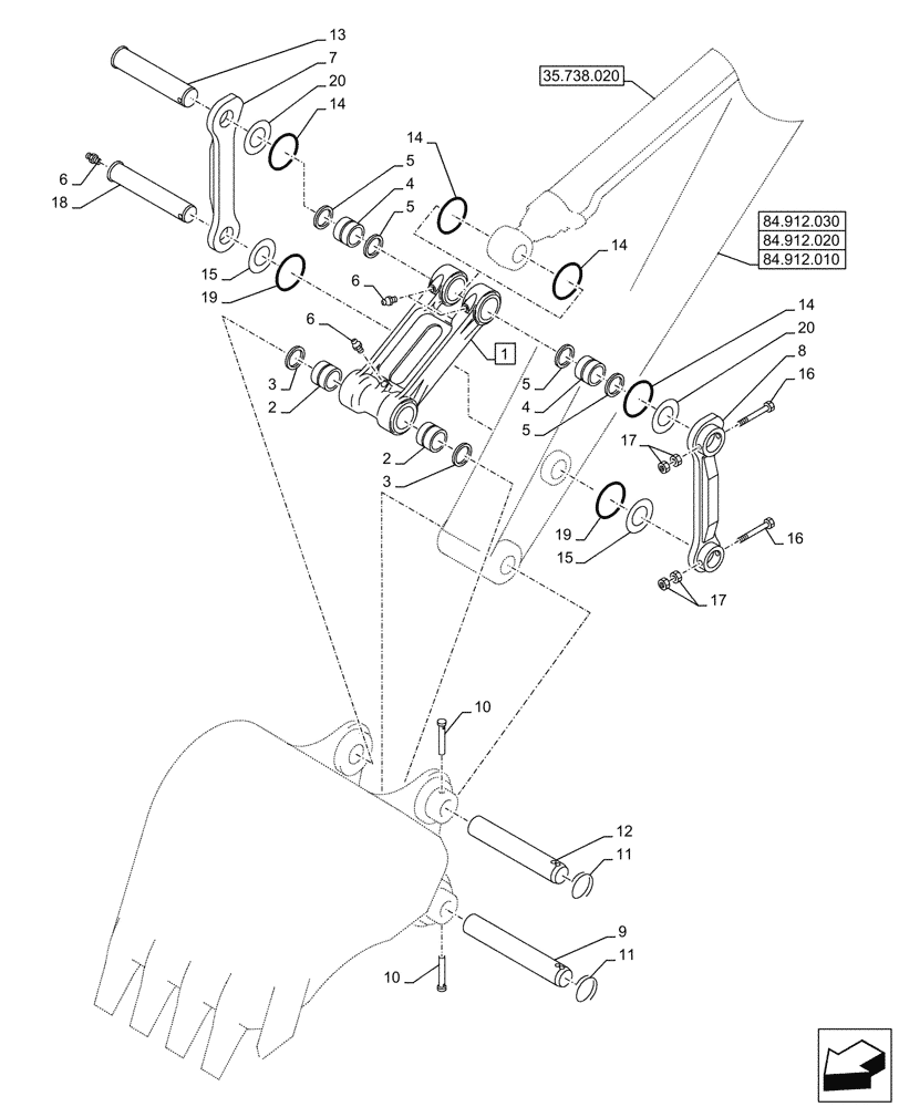 Схема запчастей Case CX145D SR LC - (84.100.010) - VAR - 461023 - BUCKET, LINK, W/O HOOK (84) - BOOMS, DIPPERS & BUCKETS