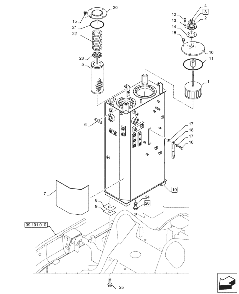 Схема запчастей Case CX145D SR LC W/BLADE - (35.300.010) - HYDRAULIC OIL RESERVOIR (35) - HYDRAULIC SYSTEMS
