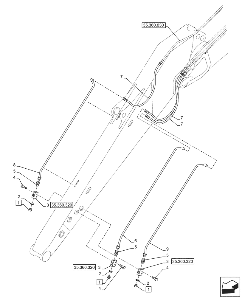 Схема запчастей Case CX145D SR LC W/BLADE - (35.360.050) - VAR - 461863 - ARM LINE, CLAMSHELL BUCKET, ROTATION, W/ ELECTRICAL PROPORTIONAL CONTROL (35) - HYDRAULIC SYSTEMS