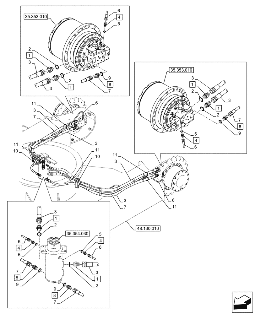 Схема запчастей Case CX145D SR LC - (35.353.020) - TRAVEL MOTOR & REDUCTION GEAR, LINE (35) - HYDRAULIC SYSTEMS