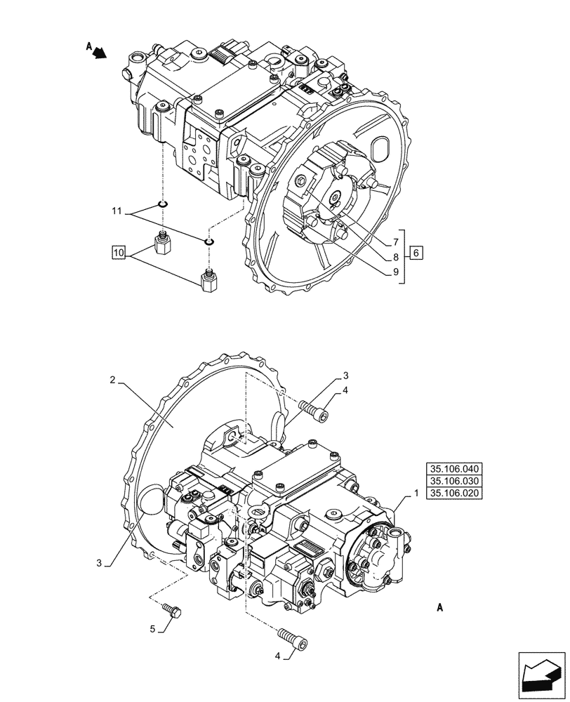 Схема запчастей Case CX145D SR LC - (35.106.010) - VARIABLE DELIVERY HYDRAULIC PUMP (35) - HYDRAULIC SYSTEMS