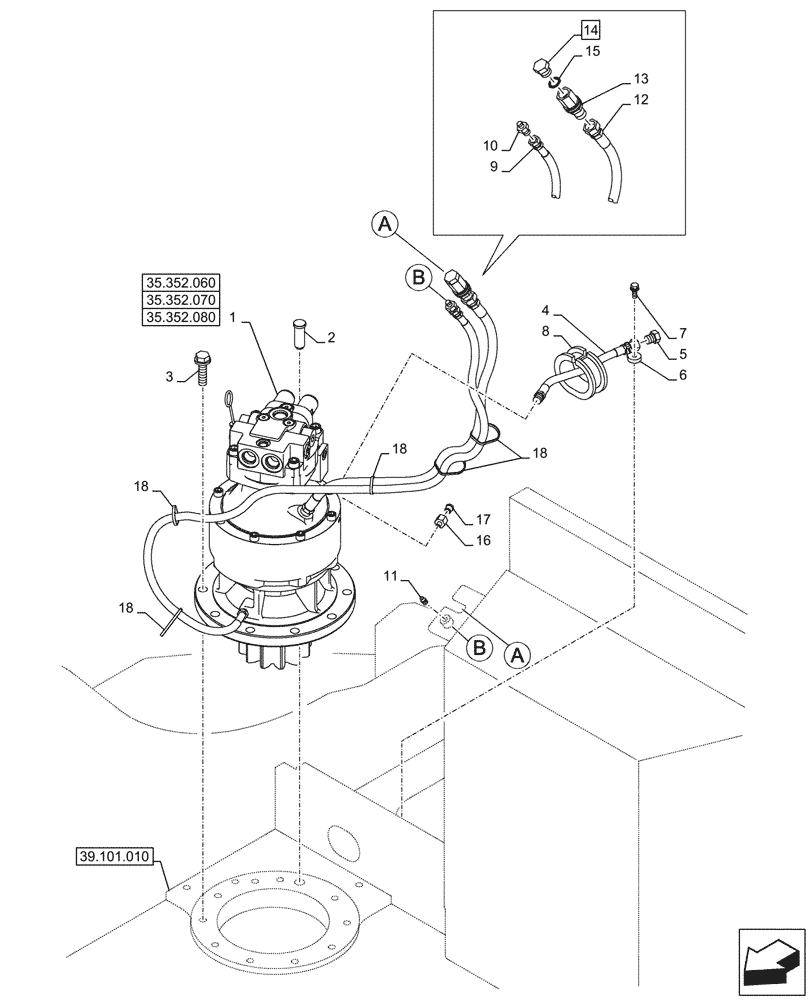 Схема запчастей Case CX145D SR LC W/BLADE - (35.352.020) - MOTO-REDUCTION GEAR, LINES (35) - HYDRAULIC SYSTEMS