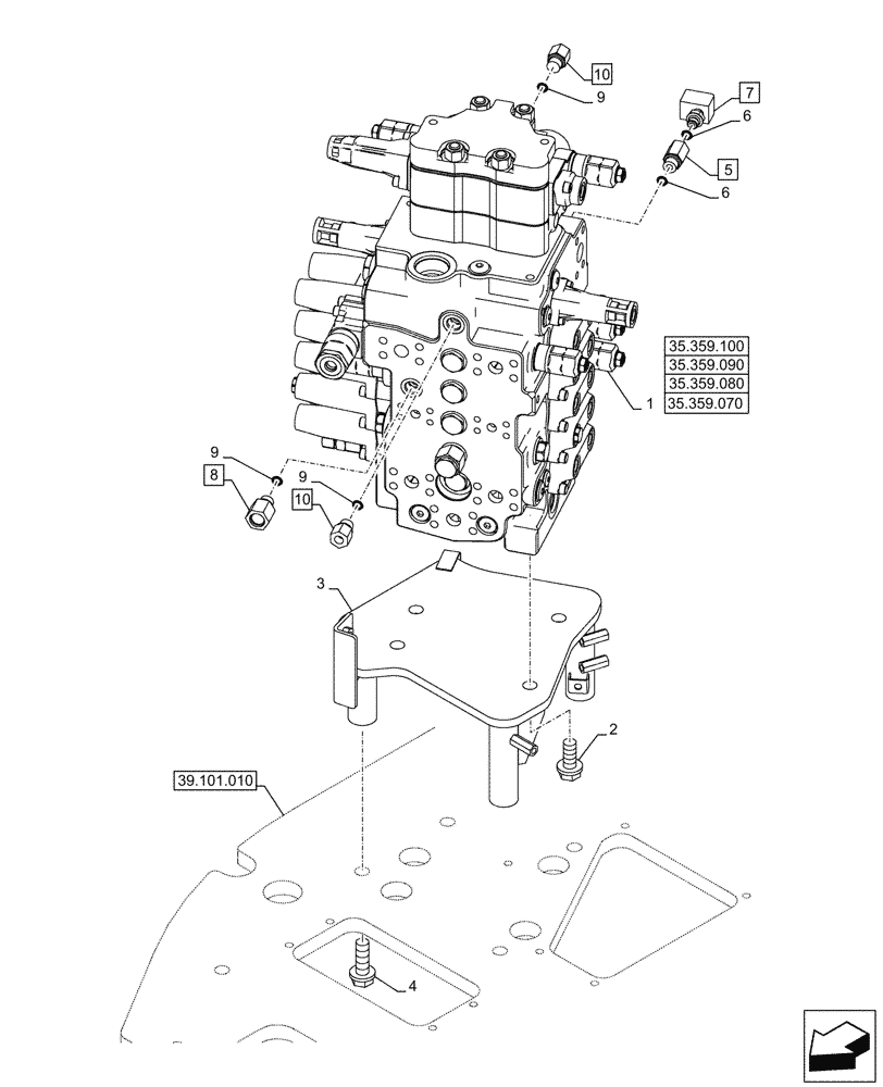 Схема запчастей Case CX145D SR LC - (35.359.060) - VAR - 461863 - CONTROL VALVE, MOUNTING, BRACKET, CLAMSHELL BUCKET, ROTATION, W/ ELECTRICAL PROPORTIONAL CONTROL (35) - HYDRAULIC SYSTEMS