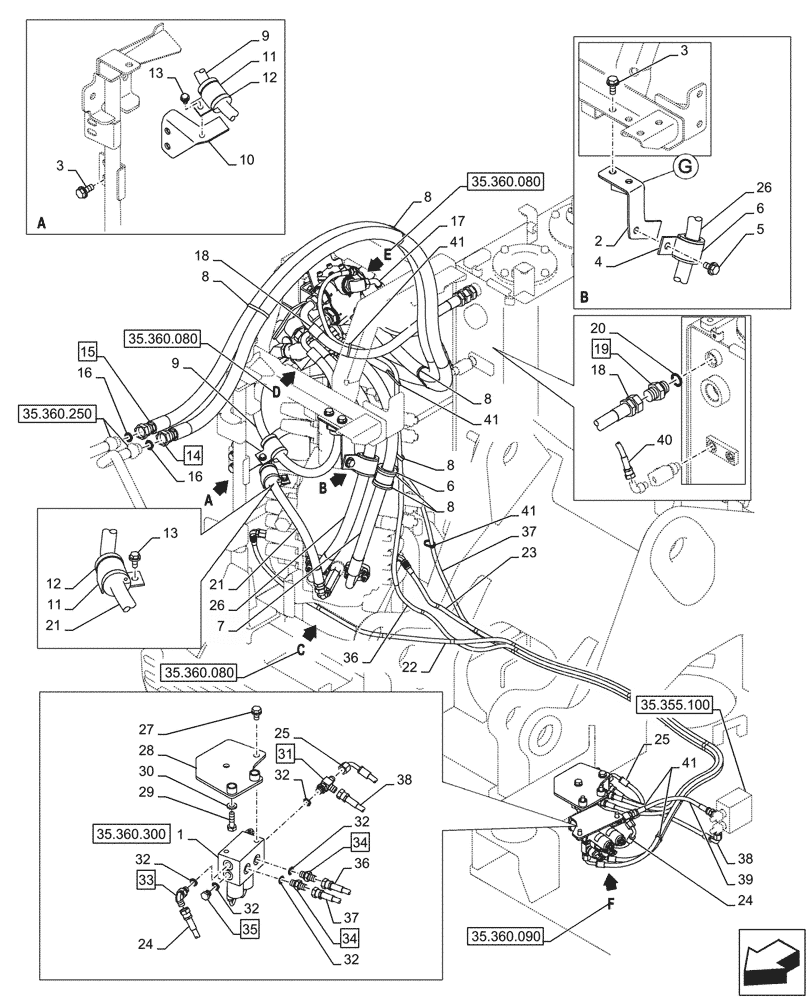 Схема запчастей Case CX145D SR LC W/BLADE - (35.360.070) - VAR - 461869 - HAMMER CIRCUIT, SHEARS, HIGH FLOW, W/ ELECTRICAL PROPORTIONAL CONTROL (35) - HYDRAULIC SYSTEMS
