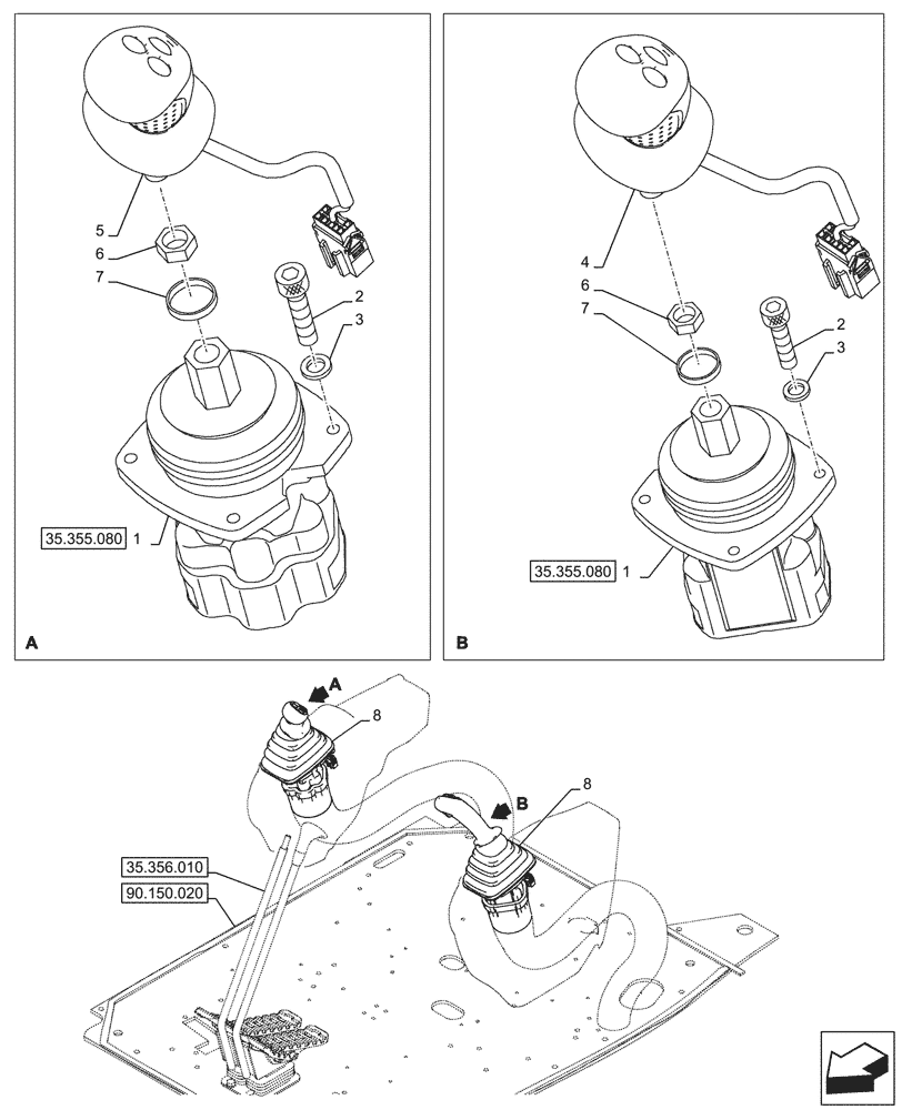 Схема запчастей Case CX145D SR LC W/BLADE - (35.355.050) - STD + VAR - 461561, 461577 - JOYSTICK (35) - HYDRAULIC SYSTEMS