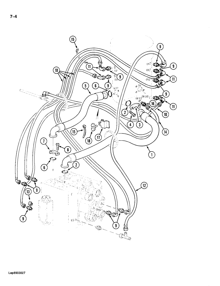 Схема запчастей Case 688 - (7-04) - PRESSURE AND RETURN LINE, TO DRIVE CONTROL VALVE (07) - BRAKES