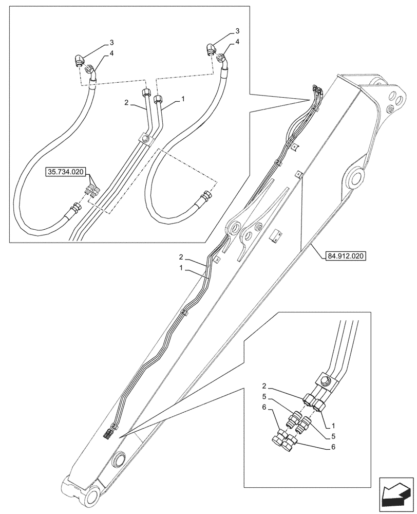 Схема запчастей Case CX145D SR LC W/BLADE - (35.734.050) - VAR - 781128 - QUICK COUPLER, HYDRAULIC LINE, (ARM L=3.0M) (35) - HYDRAULIC SYSTEMS