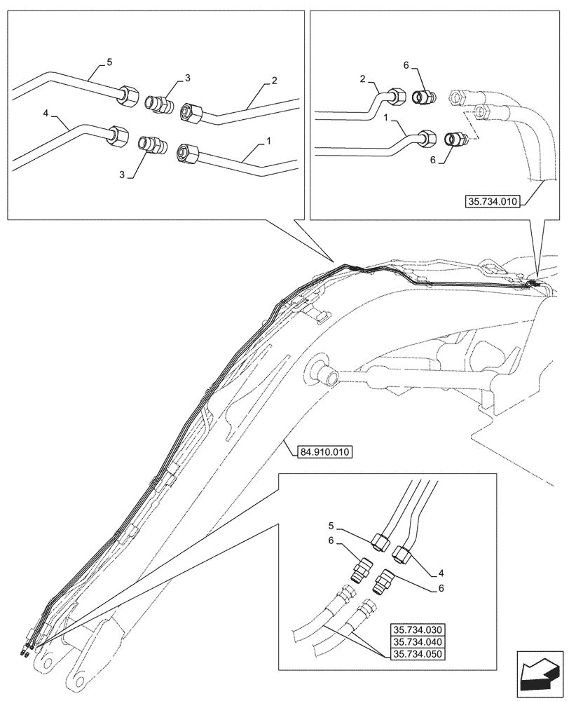 Схема запчастей Case CX145D SR LC W/BLADE - (35.734.020) - VAR - 781128 - QUICK COUPLER, HYDRAULIC LINE, BOOM (35) - HYDRAULIC SYSTEMS