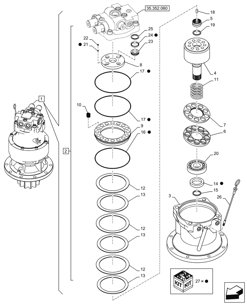 Схема запчастей Case CX145D SR LC W/BLADE - (35.352.070) - SWING REDUCTION UNIT, COMPONENTS (35) - HYDRAULIC SYSTEMS