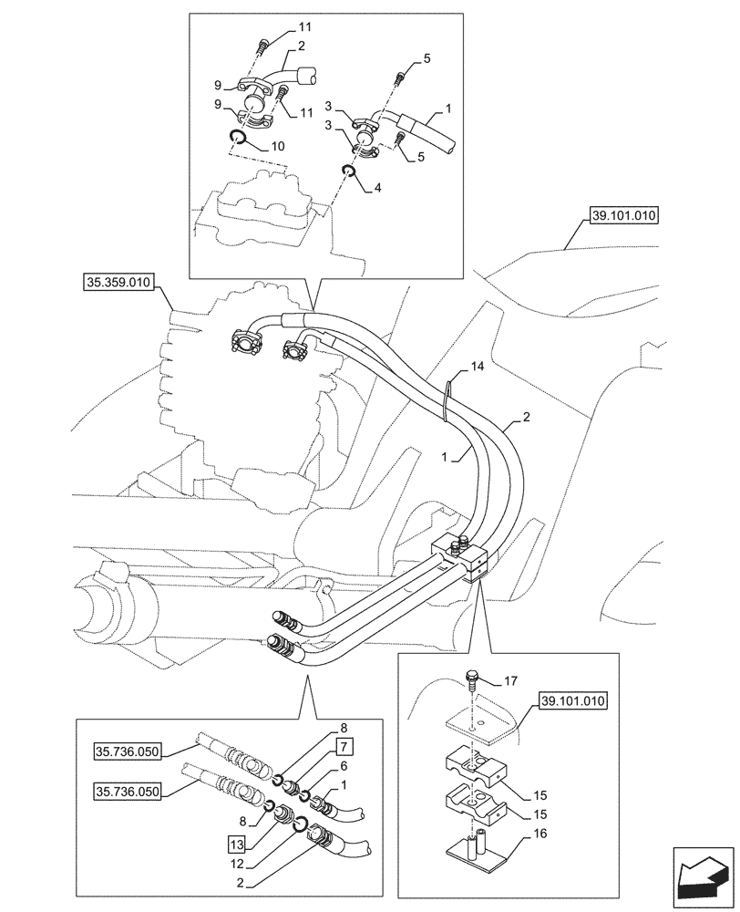 Схема запчастей Case CX145D SR LC W/BLADE - (35.736.010) - LIFT CYLINDER, BOOM, LINE (35) - HYDRAULIC SYSTEMS