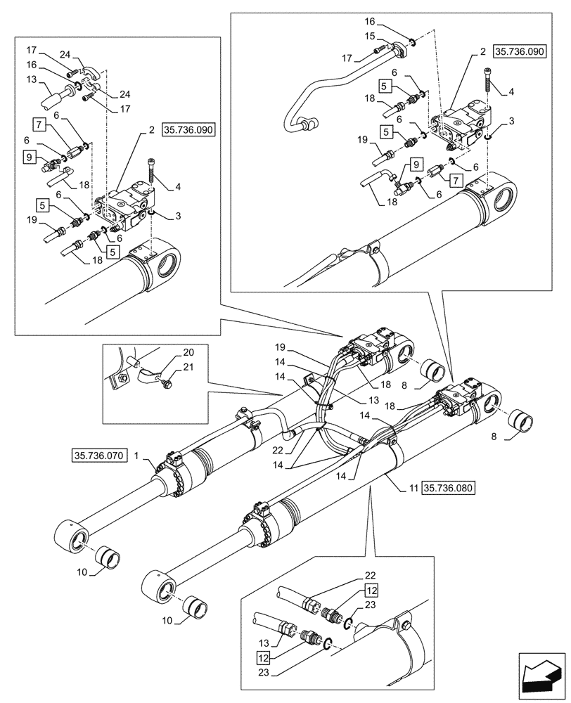 Схема запчастей Case CX145D SR LC W/BLADE - (35.736.100) - VAR - 481064 - LIFT CYLINDER, BOOM, LINE (35) - HYDRAULIC SYSTEMS