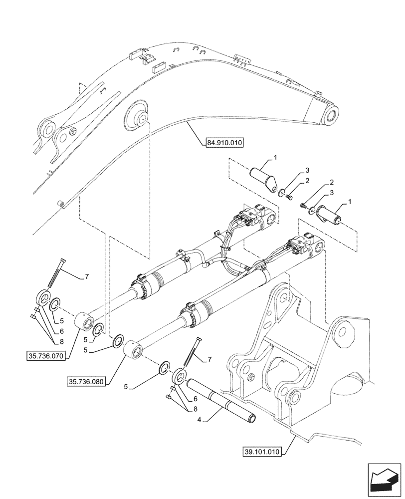 Схема запчастей Case CX145D SR LC - (84.910.040) - VAR - 481064 - BOOM, LIFT CYLINDER, PIN (84) - BOOMS, DIPPERS & BUCKETS